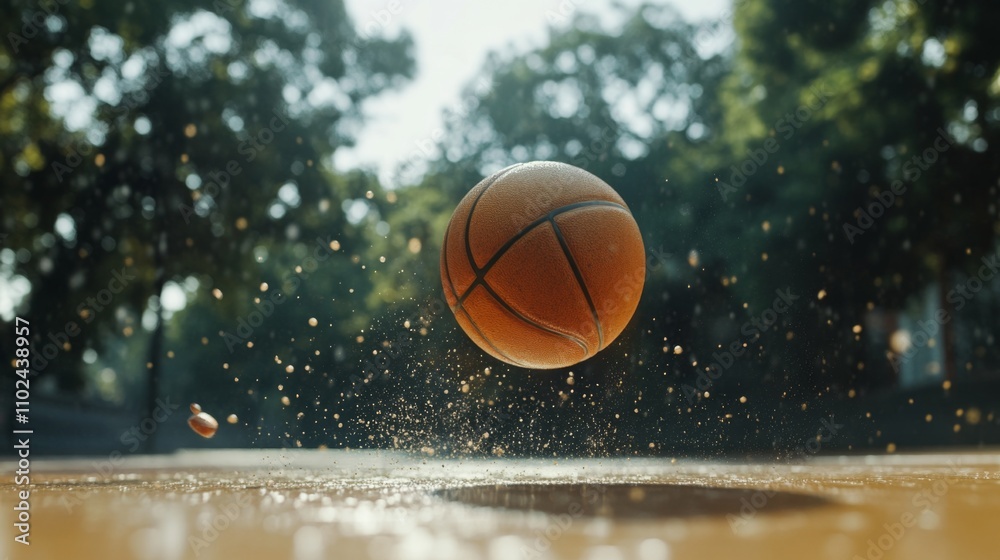 Dynamic Basketball in Mid-Air with Splashing Water Droplets Dynamic Basketball in Mid-Air with Splashing Water Droplets