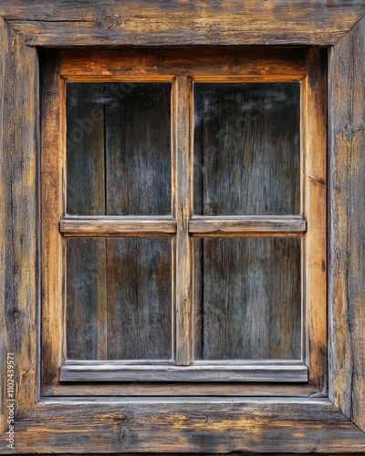 Rustic Vintage Sash Window Pane with Brown Frame and Glasses on a Subtle Background