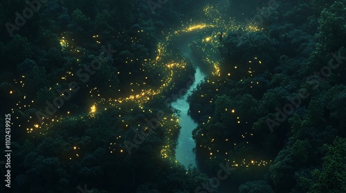 Wallpaper Mural Magical Fireflies Over a Stream in a Dark Forest Torontodigital.ca