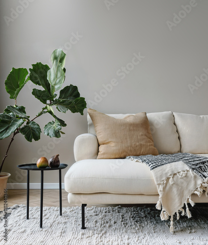 Minimalist cozy home interior design of a modern armchair, mockup frame concept	
