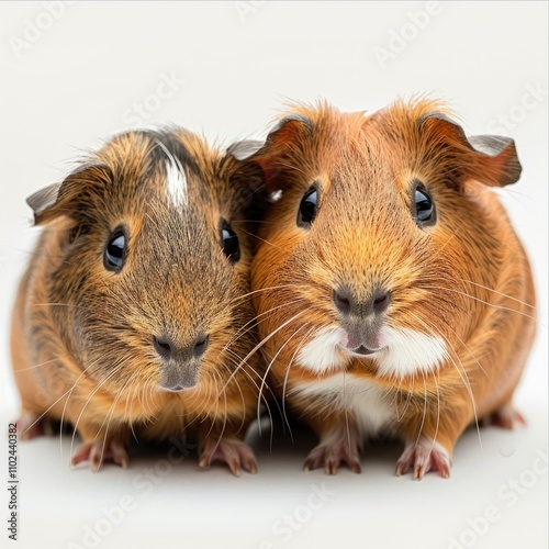 Two cute guinea pigs on white background.