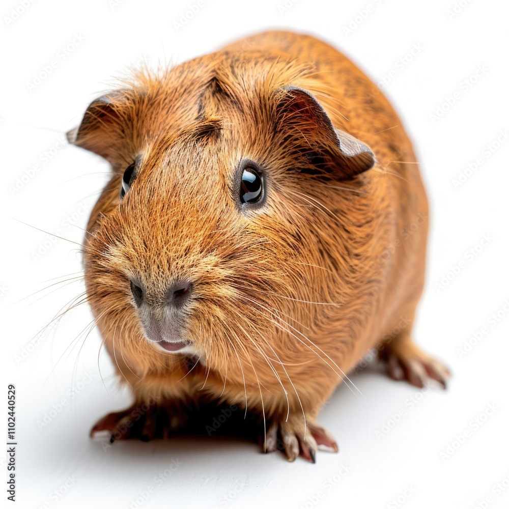 Fototapeta premium Guinea pig viewed from side on white background.