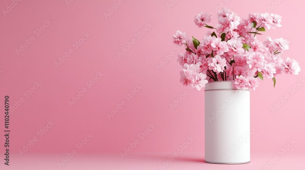 Pink cherry blossoms in a white vase against a soft pink background, AI Pink cherry blossoms in a white vase against a soft pink background, AI