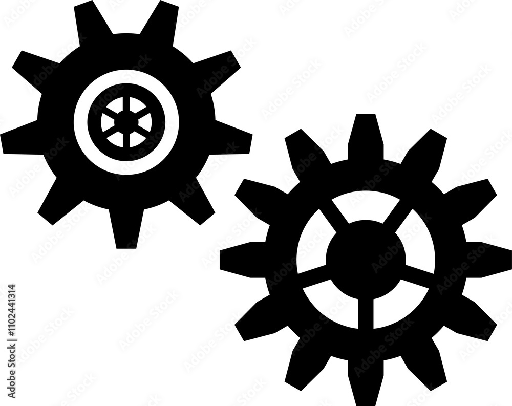 Gears icon set. Connected cogs, cogwheel gears illustration Gears icon set. Connected cogs, cogwheel gears illustration