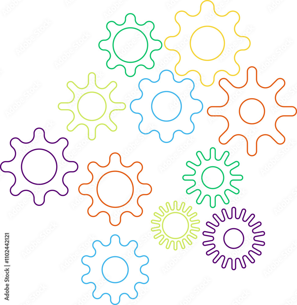 Gears icon set. Connected cogs, cogwheel gears illustration Gears icon set. Connected cogs, cogwheel gears illustration