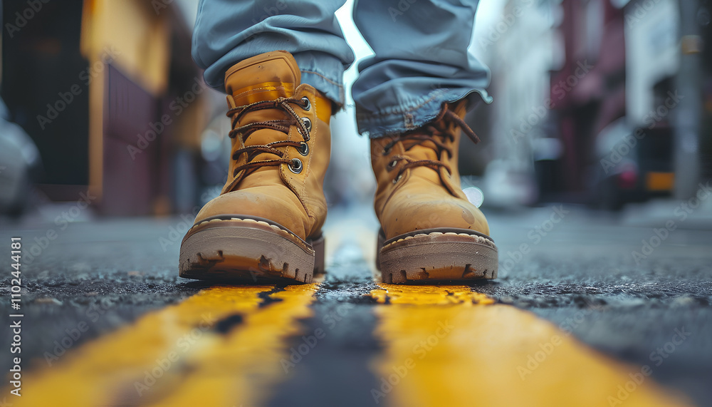 worker is walking with the measuring wheel, measure the road worker is walking with the measuring wheel, measure the road
