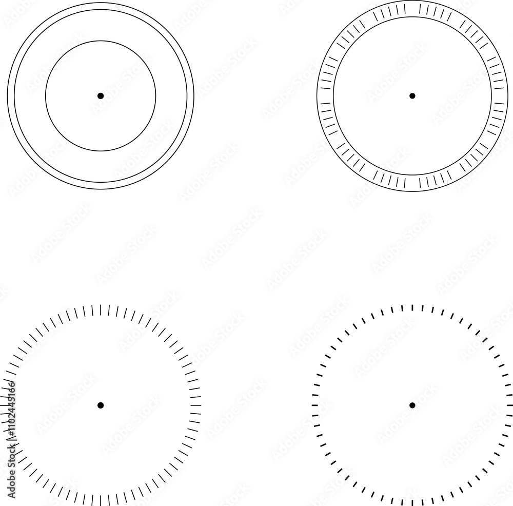Mechanical clock faces with arabic numerals, bezel. Timer or stopwatch element. Mechanical clock face dials template set. Classic clocks and watches with arabic and roman numerals for your own design Mechanical clock faces with arabic numerals, bezel. Timer or stopwatch element. Mechanical clock face dials template set. Classic clocks and watches with arabic and roman numerals for your own design