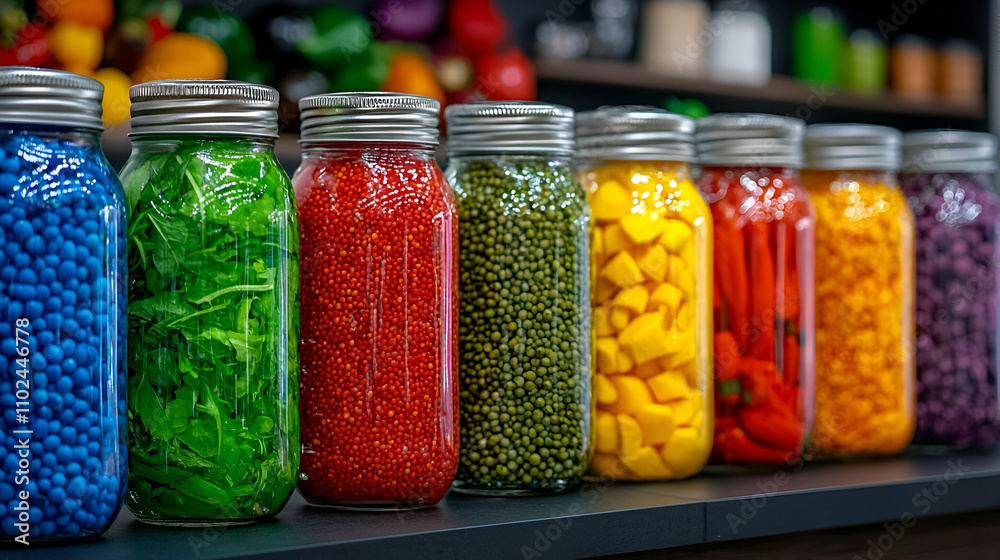 A colorful arrangement of jars filled with various candies, showcasing vibrant hues and diverse shapes, creating an enticing visual display. A colorful arrangement of jars filled with various candies, showcasing vibrant hues and diverse shapes, creating an enticing visual display.