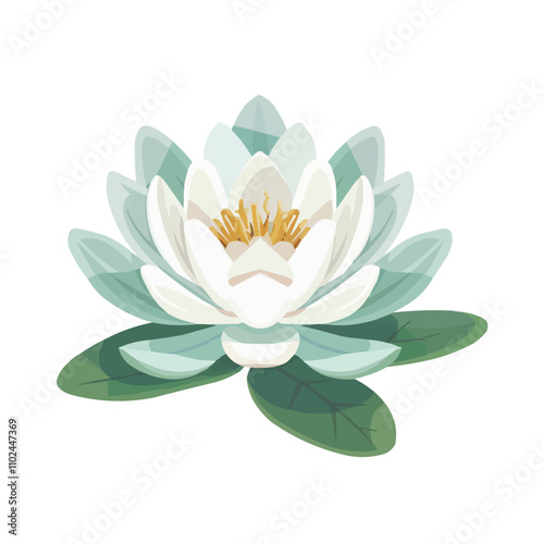 Elegant water lily icon flat on white isolated background, vector design.