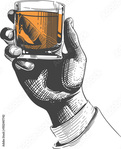 Scotch glass in hand. Spirit drink bar engraving
