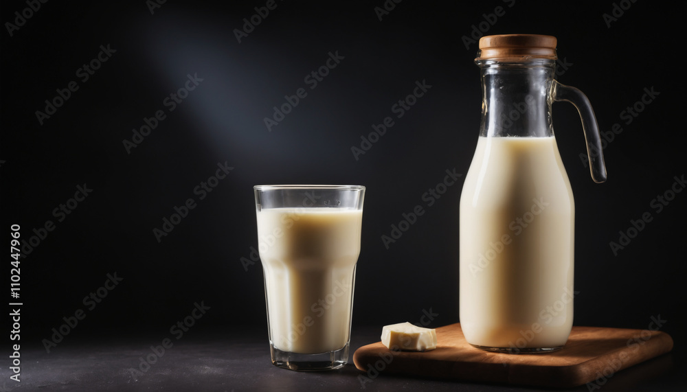 raw milk, perfect lighting, spot light with dark background raw milk, perfect lighting, spot light with dark background