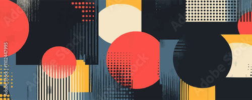 Develop Brutalist patterns using repetitive shapes and solid colors. Perfect for background designs and modern decor, vector illustration, flat style.