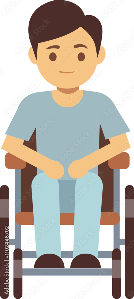 Young man in wheelchair. Disabled kid cartoon character Young man in wheelchair. Disabled kid cartoon character