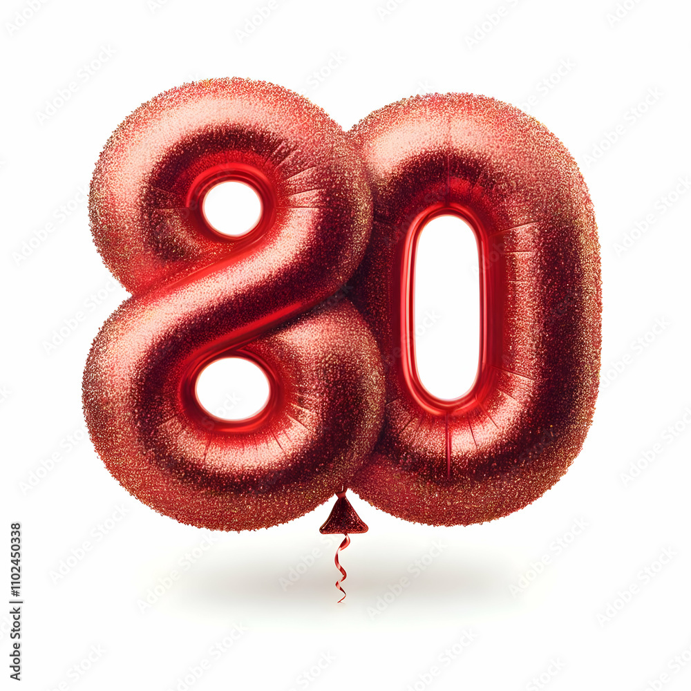 number 80 red balloon in glitter texture isolated on white background number 80 red balloon in glitter texture isolated on white background