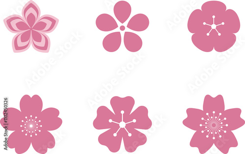 Pink Japanese cherry blossoms vector icon. Flowers, plants, spring, cute, etc.