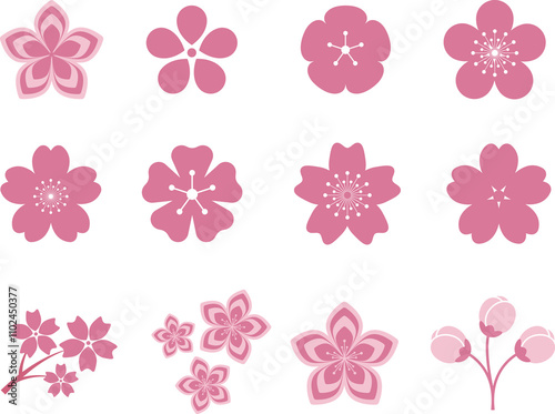 Pink Japanese cherry blossoms vector icon. Flowers, plants, spring, cute, etc.