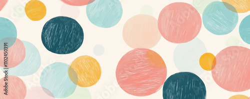 Create irregular, hand-drawn circles in soft pastels for a gentle, calming effect, vector pattern background, flat style.