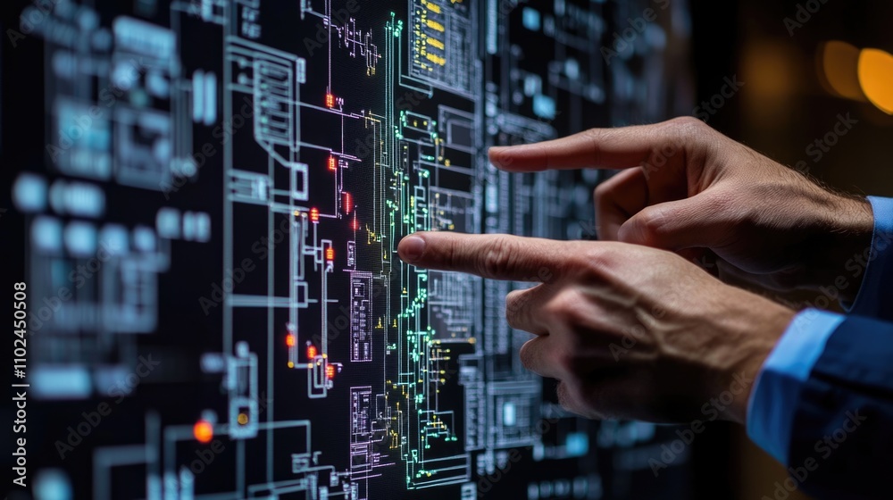 working hands of operator controller with data base Scada system on computer screen. working hands of operator controller with data base Scada system on computer screen.