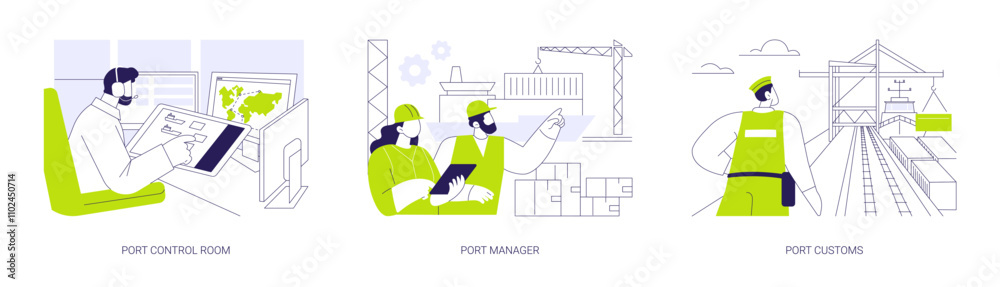 Sea port checkpoint abstract concept vector illustrations.