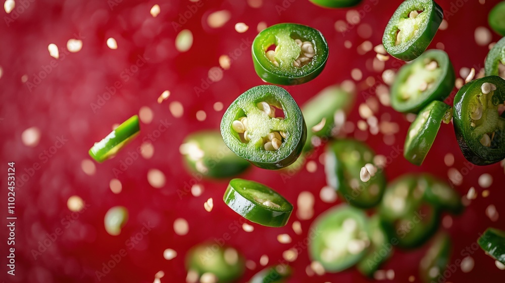 Vibrant Jalapeño Slices in Motion Vibrant Jalapeño Slices in Motion