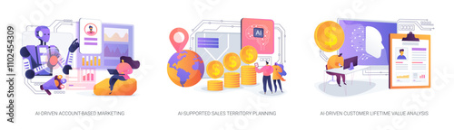 AI in sales strategies abstract concept vector illustrations.