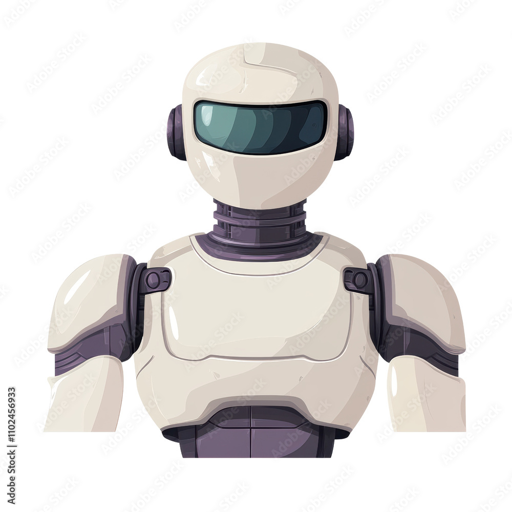 A sleek, futuristic robot with a white body and purple accents, featuring a visor and a detailed design isolated on transparent background, cut out, png, technological advancement and innovation A sleek, futuristic robot with a white body and purple accents, featuring a visor and a detailed design isolated on transparent background, cut out, png, technological advancement and innovation