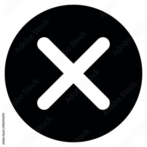 close button - x in circle, black and white cross icon symbol, vector