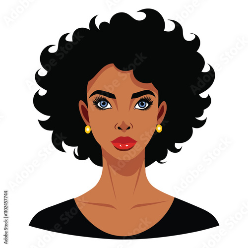 Trendy curly African black women afro hair style vector graphic illustration