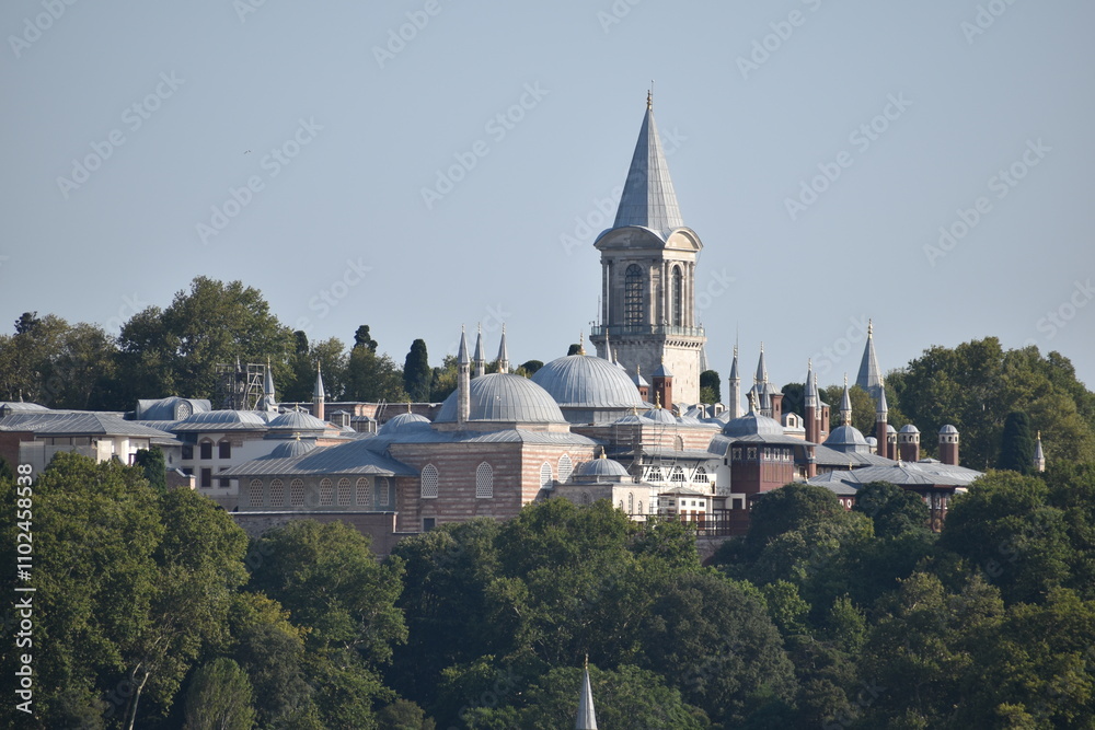 View of the majestic Topkapi Palace in Istanbul, featuring its iconic tower and domes nestled among greenery, representing Ottoman architectural grandeur
View of the majestic Topkapi Palace in Istanbul, featuring its iconic tower and domes nestled among greenery, representing Ottoman architectural grandeur