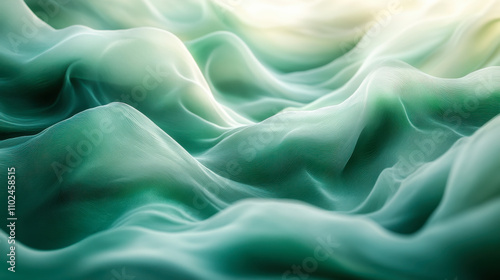 Flowing fabric with a soft green hue capturing dynamic waves of motion in natural light, creating a tranquil atmosphere