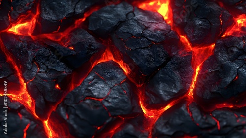 Burning coal texture in black and red tones with a fier