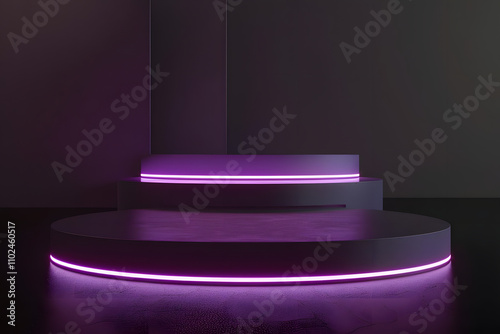 3d render of abstract podiums with luminous features for marketing and promotional use. generative ai photo