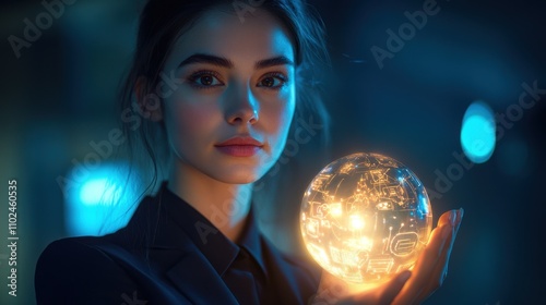 A woman is holding a glowing ball in her hand. Generative AI