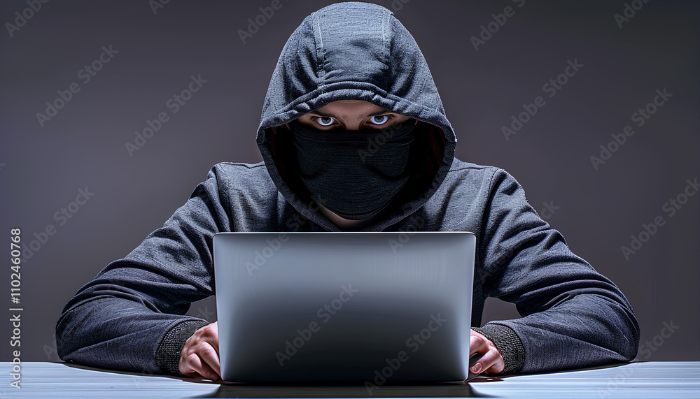 Hacker prints a code on a laptop keyboard to break into a cyberspace