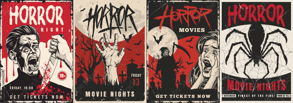 Obraz premium Horror night movie screening posters