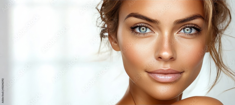 Portrait of a Beautiful Young Woman with Flawless Skin and Blue Eyes on a white background. Portrait of a Beautiful Young Woman with Flawless Skin and Blue Eyes on a white background.