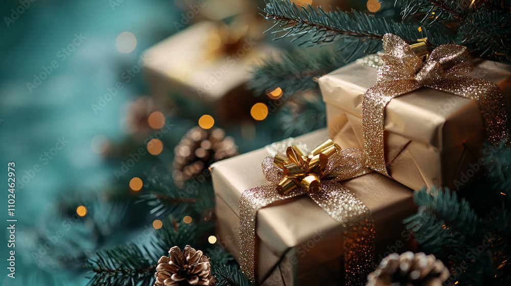 Christmas gifts background with bokeh lights Christmas gifts background with bokeh lights
