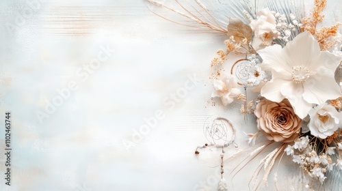 Boho background art featuring hand-drawn dreamcatchers and soft, natural textures in earthy browns and blues
