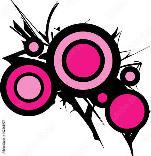 Eléments retro urbains grunge et pop, rose, noir, fond transparent