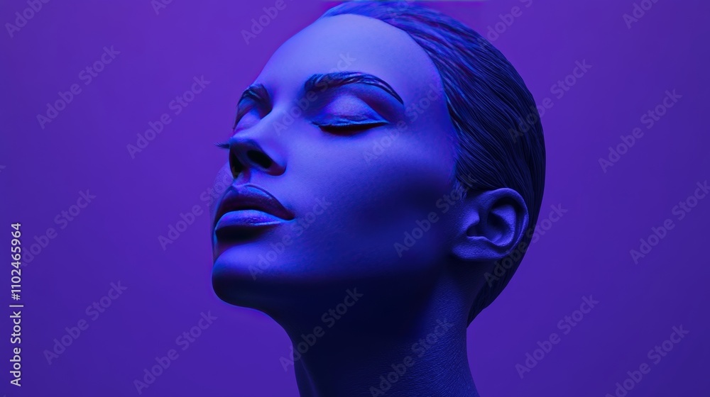 A woman's face is shown in a blue light A woman's face is shown in a blue light