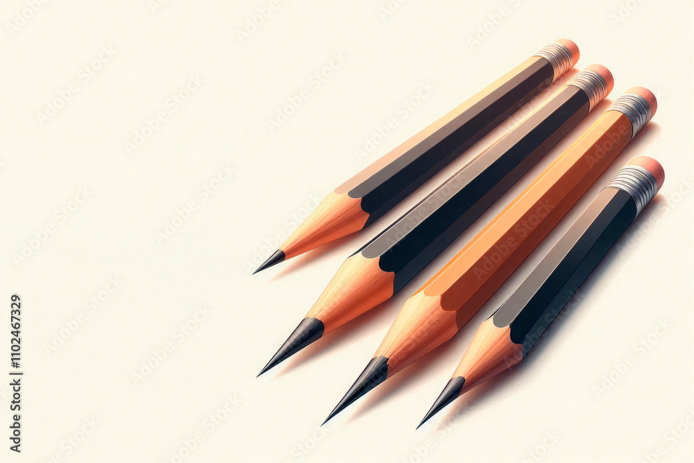 Four pencils lying on a light background. Space for text. Four pencils lying on a light background. Space for text.