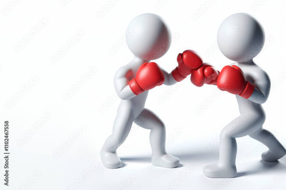 The white pieces fight in boxing gloves. Space for text. The white pieces fight in boxing gloves. Space for text.