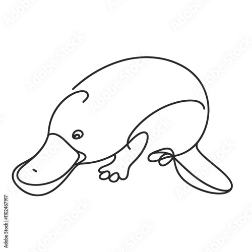 Platypus line art illustration on transparent background for Australia Day and animal lovers photo