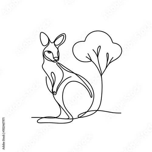 Tree kangaroo line art illustration on transparent background for Australia Day and animal lovers photo