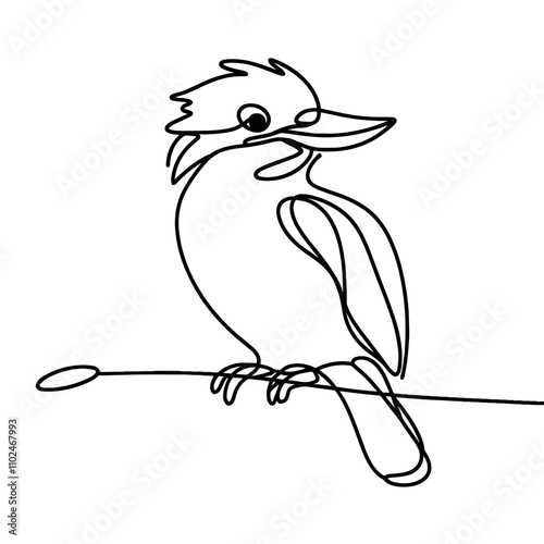 Kookaburra line art illustration sitting on transparent background for Australia Day and animal lovers