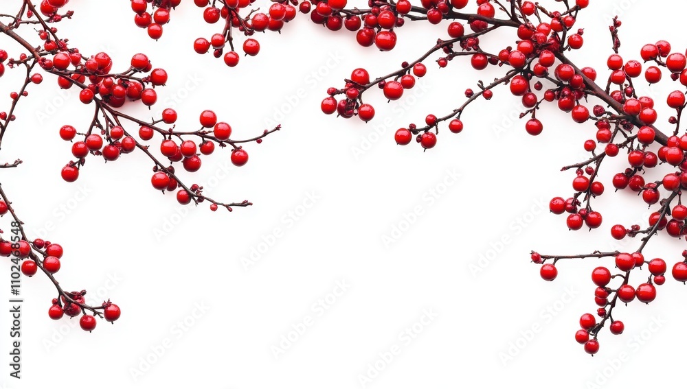 Branches of red berries on white background Branches of red berries on white background