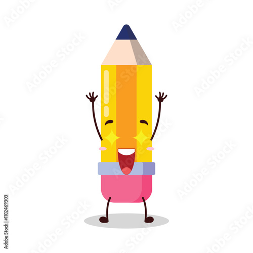cute excited expression of pencil cartoon character