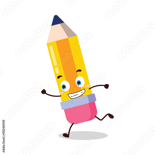 cute rush running expression of pencil cartoon character
