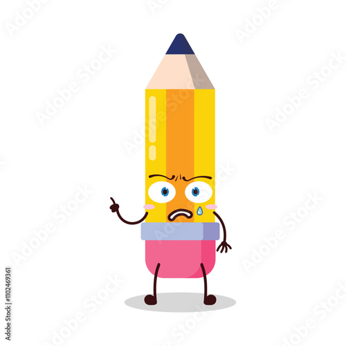 cute weird expression of pencil cartoon character