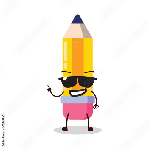 cute cool expression of pencil cartoon character wear sunglasses 